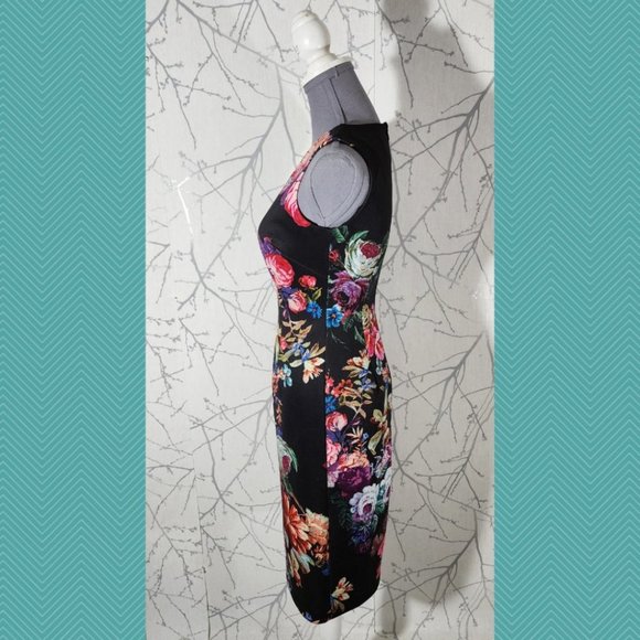 Adrianna Papell Black Floral Printed Sheath Dress - Picture 2 of 5